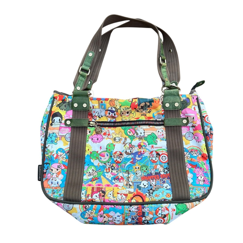Tokidoki Carezza Eco Mondo Tote Bag Multi Color Cartoon Character Print Shoulder